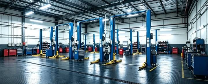 Automotive repair center workshop with lifts